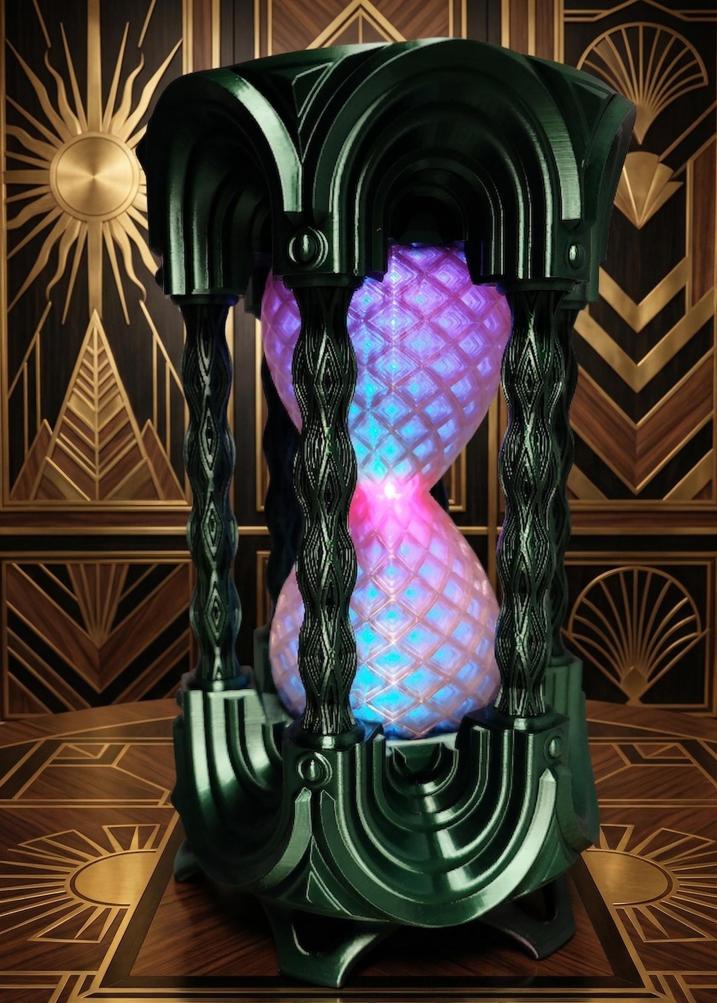 Art Deco Neon Hourglass Desk Light | Kinetic Sculpture