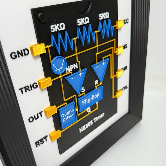 3D Printed NE555 Timer IC Model with Internal Block Diagram – Electronics Gift / Maker Decor