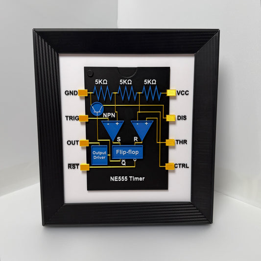 3D Printed NE555 Timer IC Model with Internal Block Diagram – Electronics Gift / Maker Decor