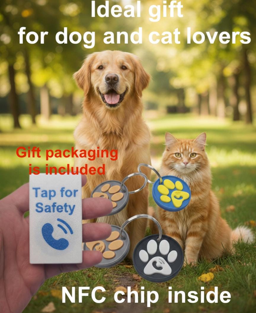 Custom NFC Pet ID Tag – 3D Printed Paw Design, No App Needed
