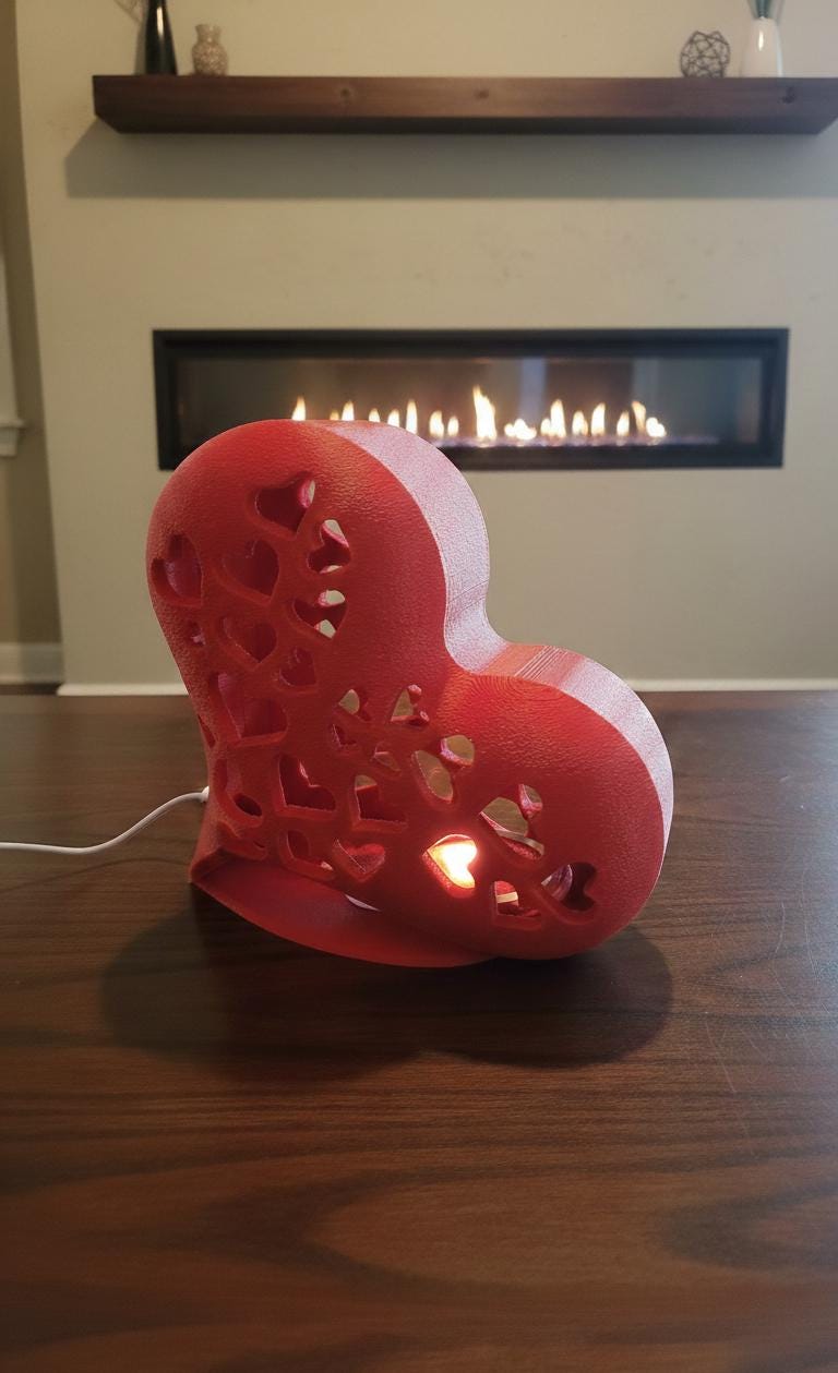 3D Printed Red Heart Lamp – Dimmable USB Valentine's Day Decor