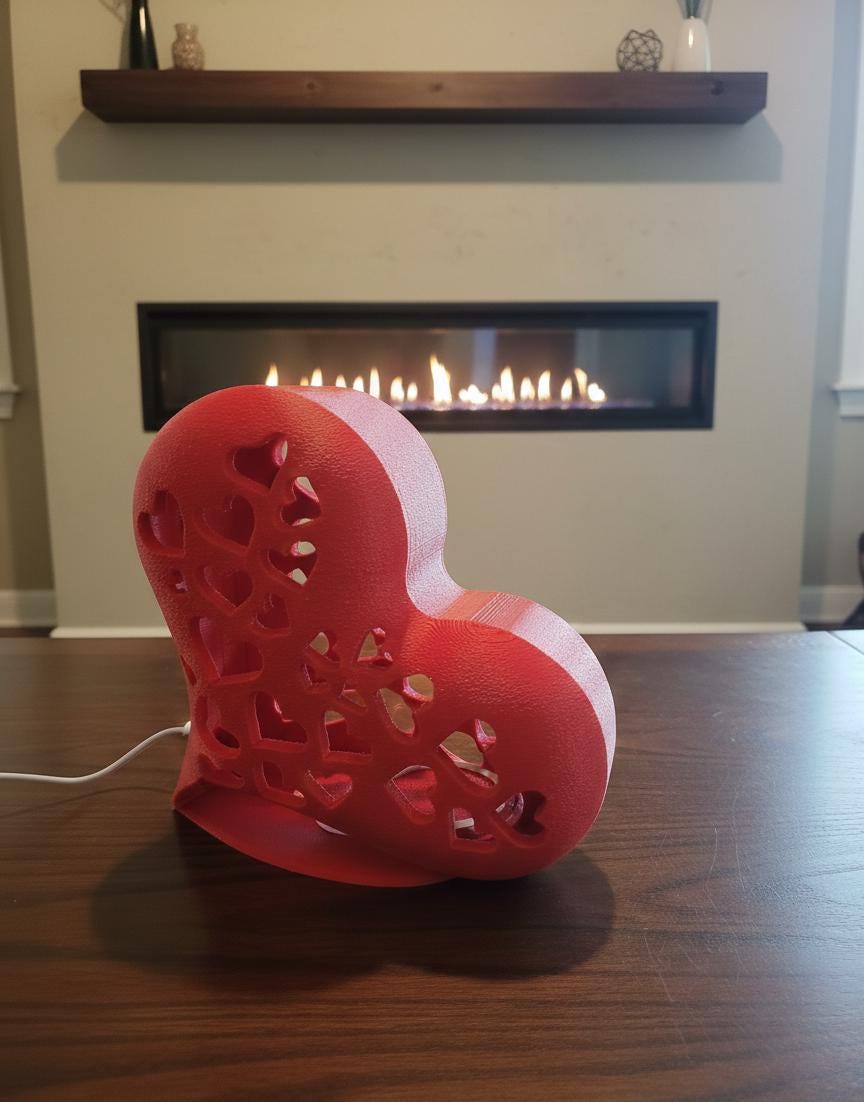 3D Printed Red Heart Lamp – Dimmable USB Valentine's Day Decor