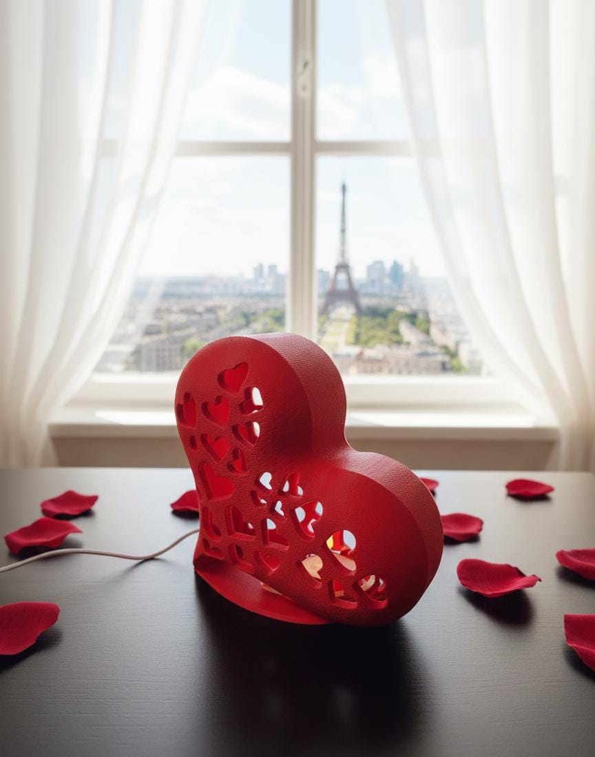 3D Printed Red Heart Lamp – Dimmable USB Valentine's Day Decor