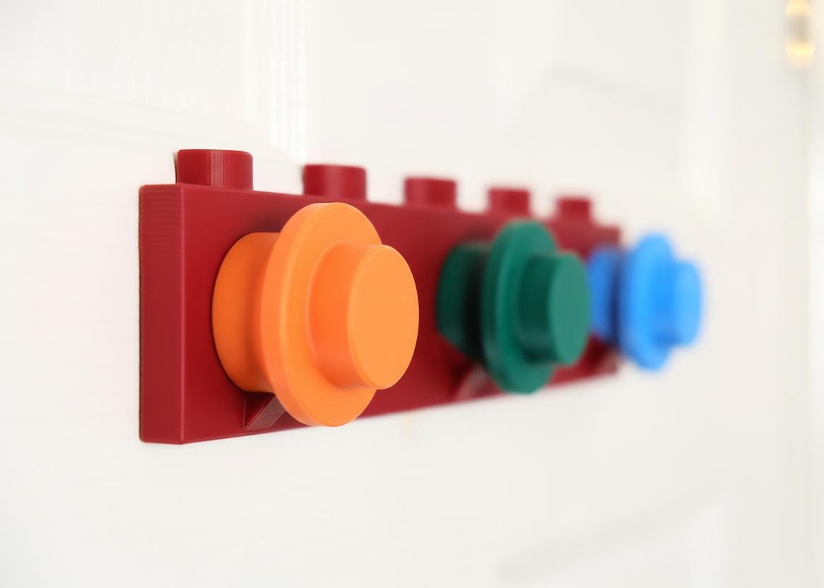 Building Brick Wall Hooks – 3D Printed Rack – Lego inspired Room Decor – Brick Style Wardrobe Hooks – Playroom Storage