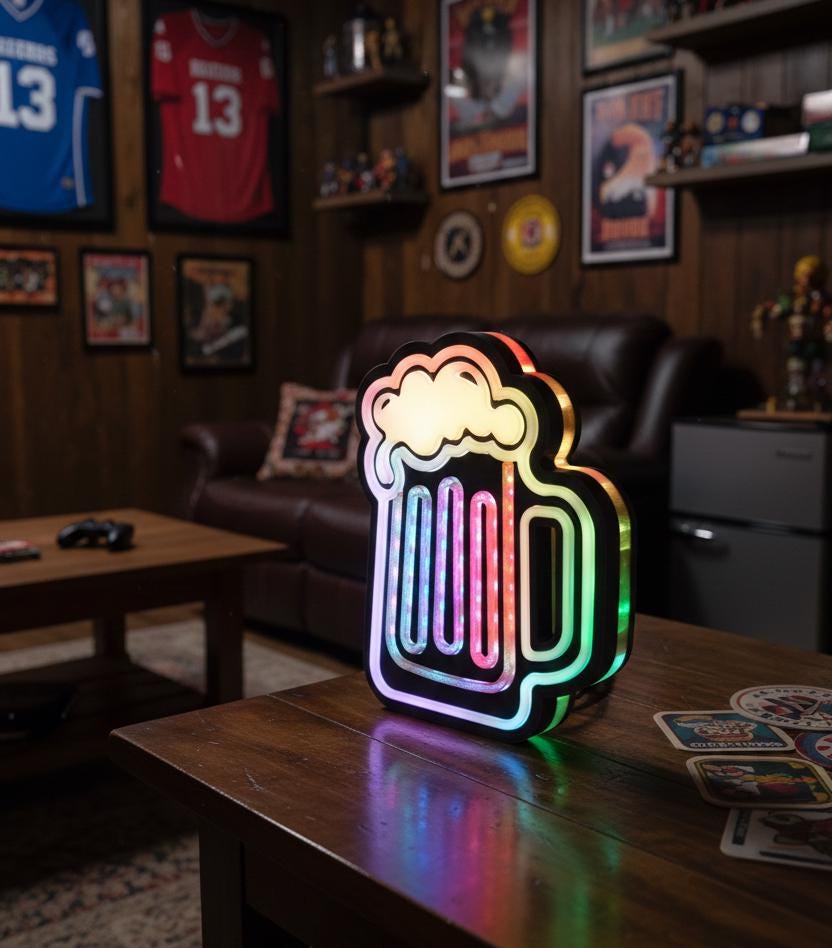 Beer O'Clock LED Lightbox – Music Sync Man Cave Decor, Bluetooth App Control