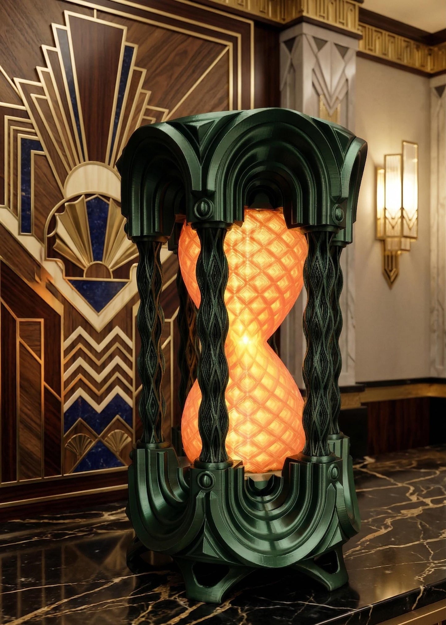 Art Deco Neon Hourglass Desk Light | Kinetic Sculpture