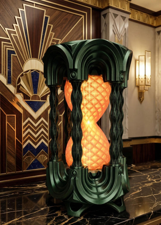 Art Deco Neon Hourglass Desk Light | Kinetic Sculpture