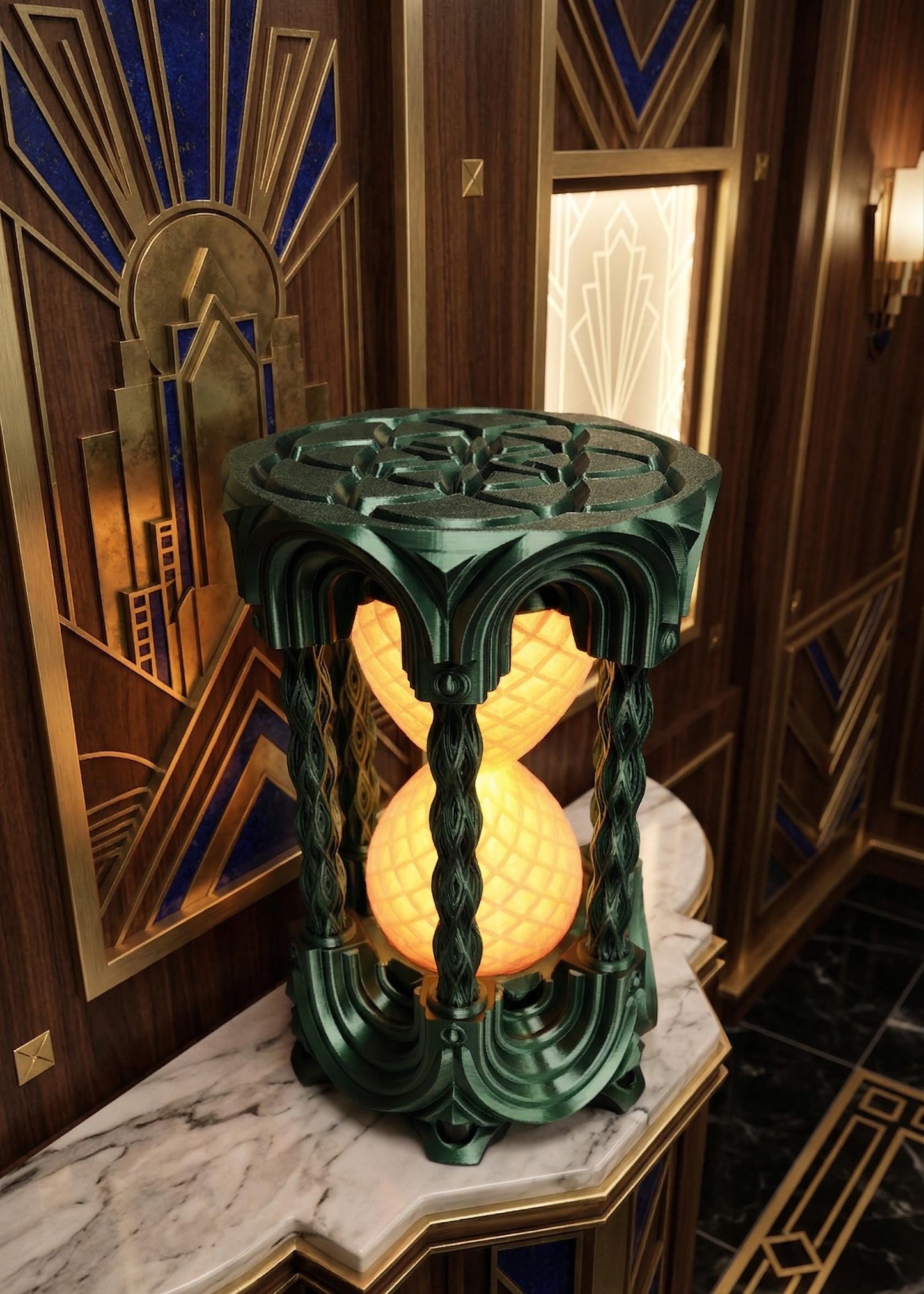 Art Deco Neon Hourglass Desk Light | Kinetic Sculpture